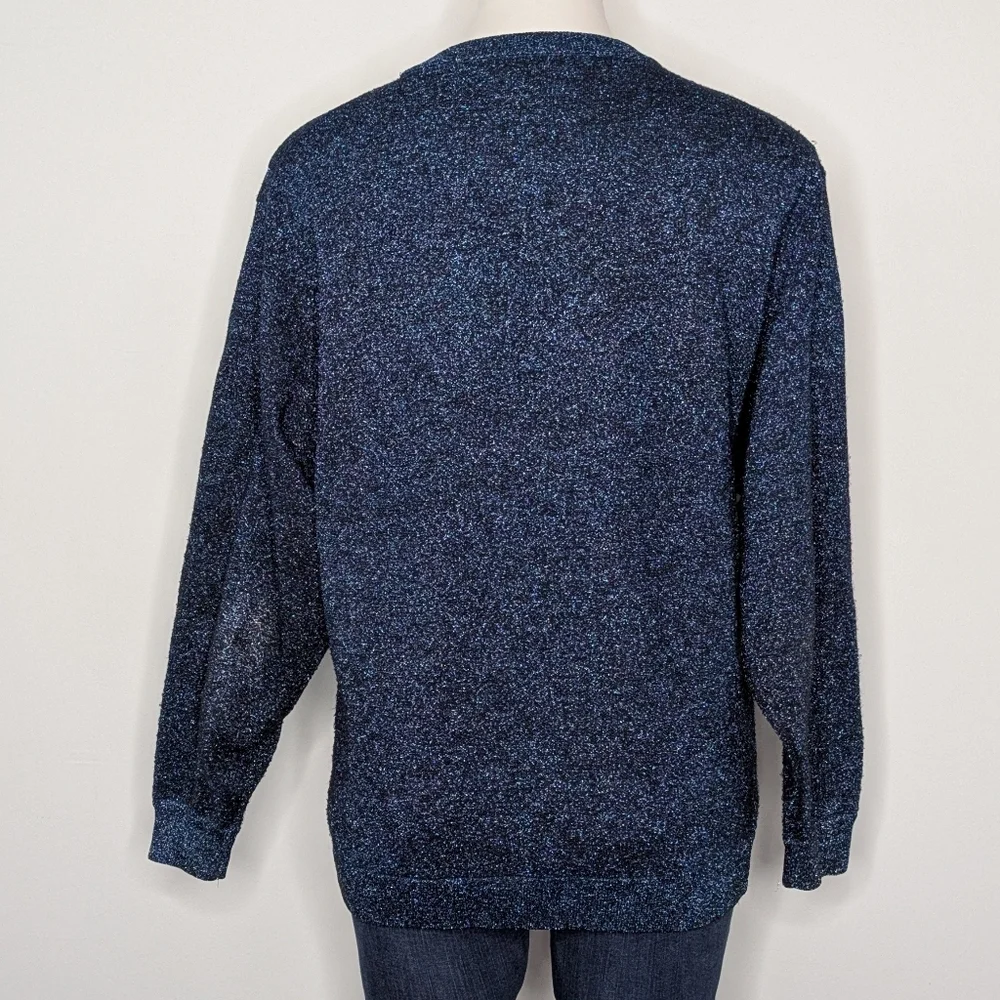 J Crew Blue Black Shimmer Long Sleeve Crew Neck Sweater S